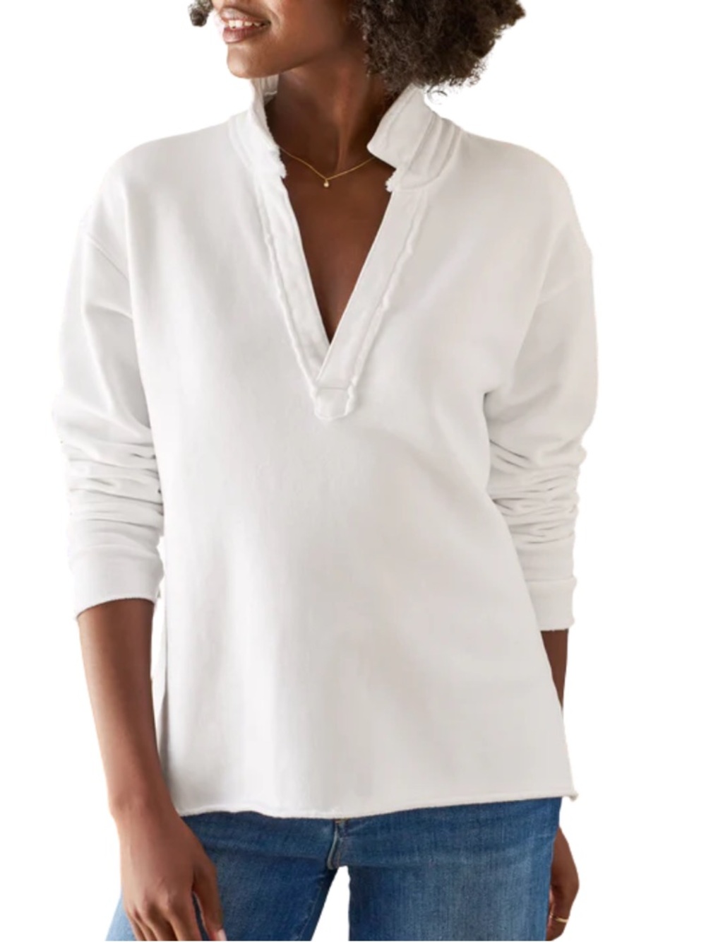 PATRICK POPOVER HENLEY IN WHITE TRIPLE FLEECE - Large